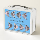 青い魚の模様モノグラム メタルランチボックス (裏面)