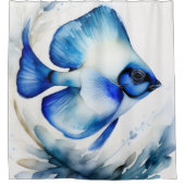 青い魚の水彩画 シャワーカーテン (正面)