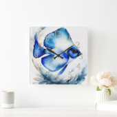 青い魚の水彩画 スクエア壁時計 (ホーム)