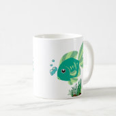 青い魚の泡と水中競技植物コーヒー コーヒーマグカップ (正面右)