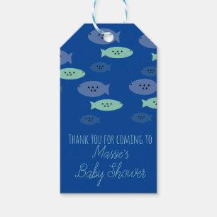 青い魚の泳ぐベビーシャワー  ギフトタグ