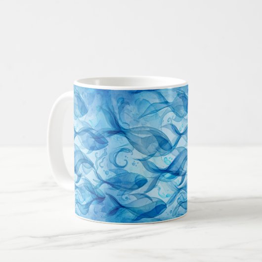 青い魚の流れる抽象的な調和 コーヒーマグカップ (正面左)