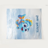 青い魚の背景 タペストリー (正面(横))