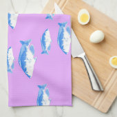 青い魚の薄紫 キッチンタオル (四つ折り)