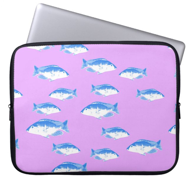 青い魚の薄紫 ラップトップスリーブ (正面)