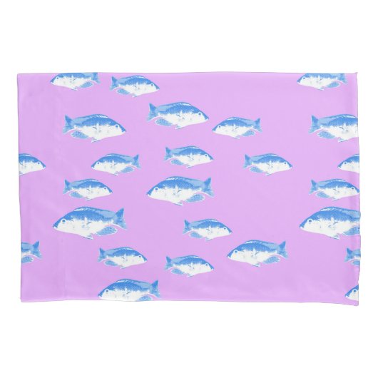 青い魚の薄紫 枕カバー (正面)