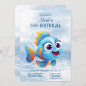 青い魚の誕生日招待状 招待状 (正面/裏面)