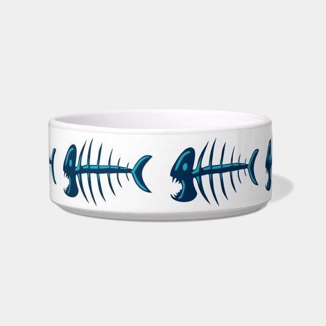 青い魚の骨のスケルトンのパターン ボウル (正面)