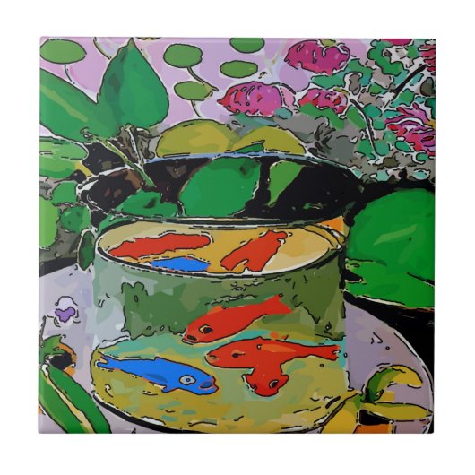 青い魚をボウルに タイル (正面)