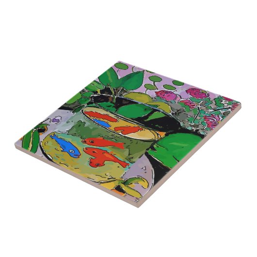 青い魚をボウルに タイル (側面)