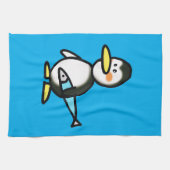 青い魚を持つかわいいペンギン キッチンタオル (横)