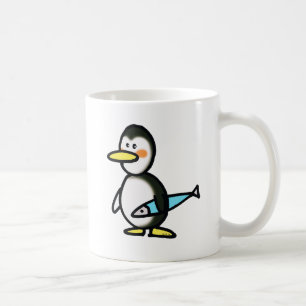青い魚を持つかわいいペンギン コーヒーマグカップ