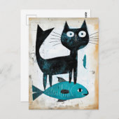 青い魚を飼った黒猫 ポストカード (正面/裏面)