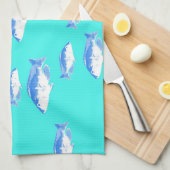 青い魚オンターコイズ キッチンタオル (四つ折り)