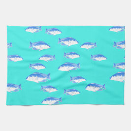 青い魚オンターコイズ キッチンタオル