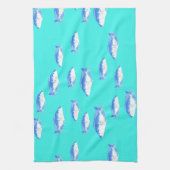 青い魚オンターコイズ キッチンタオル (縦)