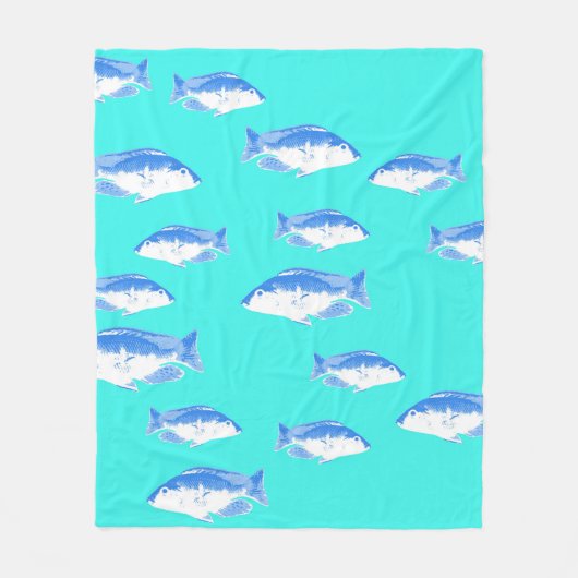 青い魚オンターコイズ フリースブランケット (正面)