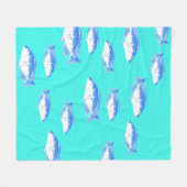 青い魚オンターコイズ フリースブランケット (正面(横))