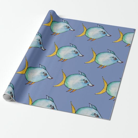 青い魚 ラッピングペーパー (アンロールド)
