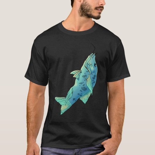 青い魚、魚 Tシャツ (正面)