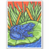 青い鮮やかカエル黒いスポットリリーパッドグラスリード シール (正面)