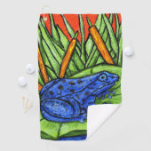 青い鮮やかカエル黒いスポットリリーパッドリード ゴルフタオル (インサイチュ)