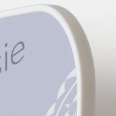 青い鮮やか名前にピンク色の黄色のランダムな曼荼羅 ピックルボールラケット (左詳細)