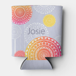 青い鮮やか名前にピンク色の黄色のランダムな曼荼羅 缶クーラー