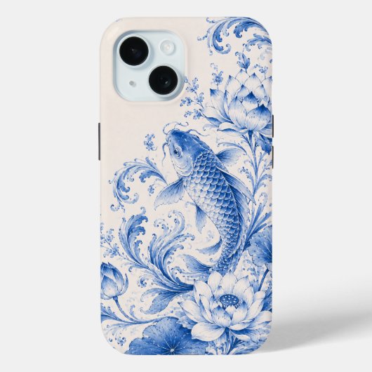 青い鯉の蓮の花のスマホケース Case-Mate iPhoneケース (裏面)