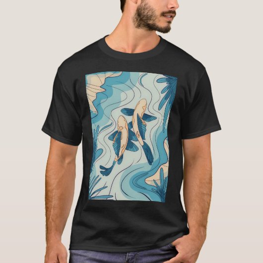 青い鯉の魚 Tシャツ (正面)