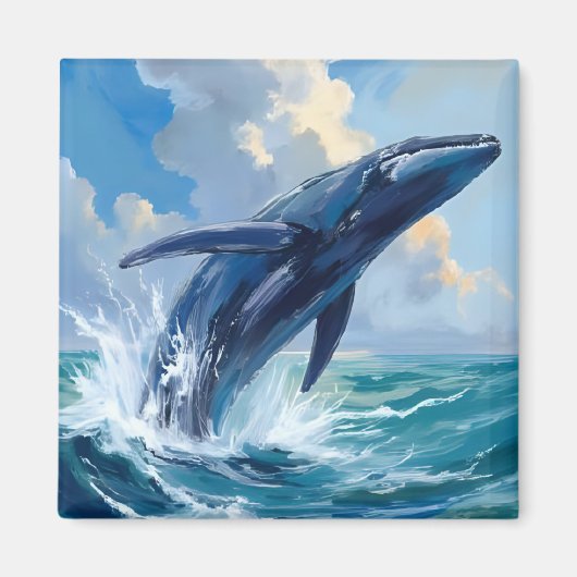 青い鯨の海洋動物の絵 マグネット (正面)
