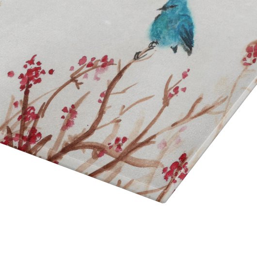 青い鳥および果実のガラスまな板11.5 x 8 カッティングボード (角)