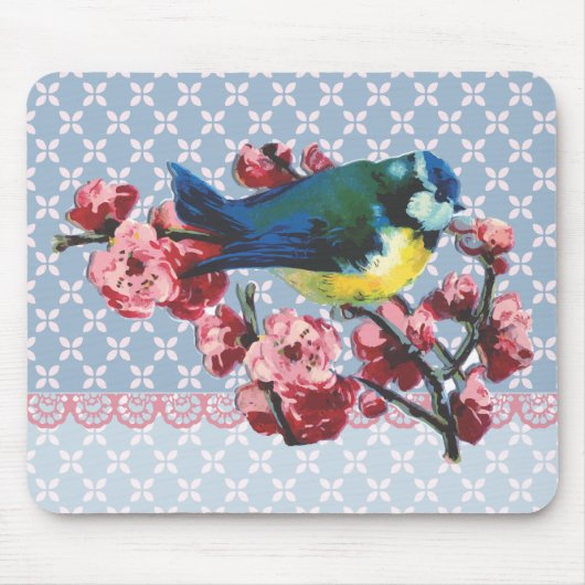青い鳥および桜 マウスパッド (正面)