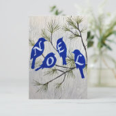 青い鳥が乗る「NOEL」クリスマスカード  サンキューカード (スタンド正面)