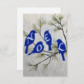 青い鳥が乗る「NOEL」クリスマスカード  サンキューカード (正面/裏面)