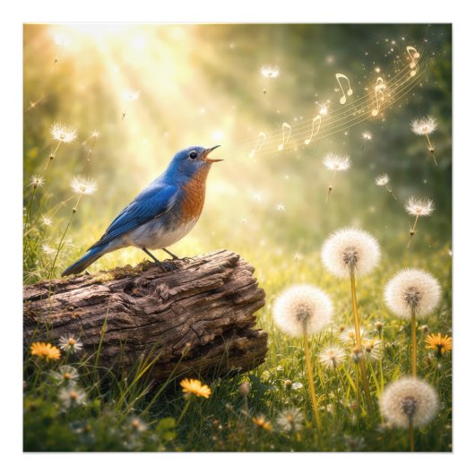 青い鳥が日向で歌う フォトプリント            (正面)
