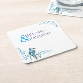 青い鳥とオーナメントとモノグラム スクエアペーパーコースター (アングル)