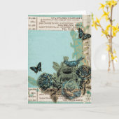 青い鳥とバラヴィンテージルック、誕生日 カード (黄色い花)