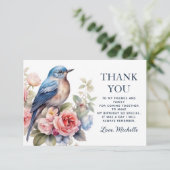 青い鳥とピンクの花 誕生日おめでとう サンキューカード (スタンド正面)