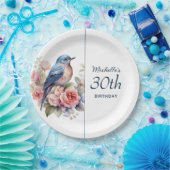 青い鳥とピンクの花 30歳の誕生日 ペーパープレート (パーティー)