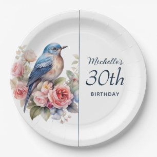 青い鳥とピンクの花 30歳の誕生日 ペーパープレート