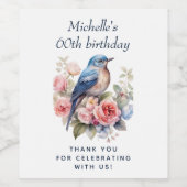 青い鳥とピンクの花 60歳の誕生日 ワインラベル (シングルラベル)