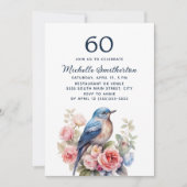 青い鳥とピンクの花 60歳の誕生日 招待状 (正面)