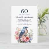 青い鳥とピンクの花 60歳の誕生日 招待状 (スタンド正面)
