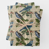 青い鳥と聖降誕祭の柊の実 ラッピングペーパーシート (インサイチュ)