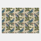 青い鳥と聖降誕祭の柊の実 ラッピングペーパーシート (正面)