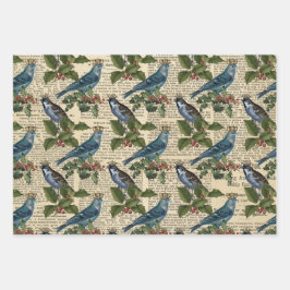青い鳥と聖降誕祭の柊の実 ラッピングペーパーシート
