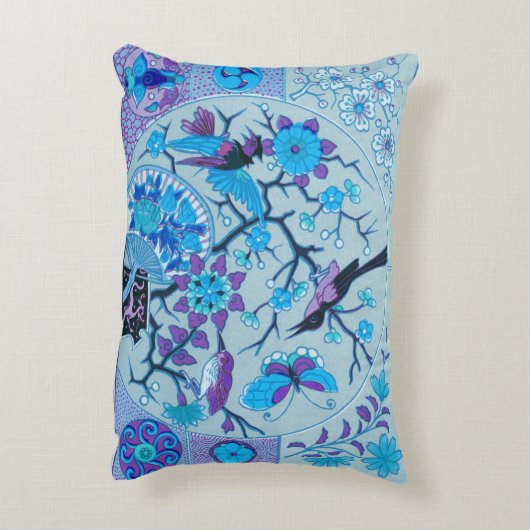青い鳥と蝶の青アクセント枕 アクセントクッション (裏面(縦))