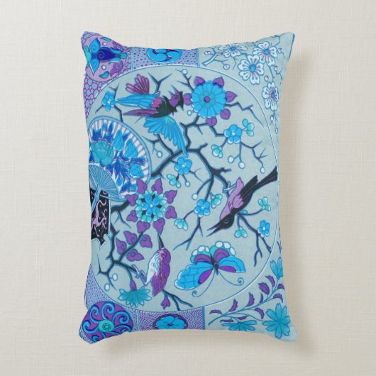 青い鳥と蝶の青アクセント枕 アクセントクッション (正面(垂直))