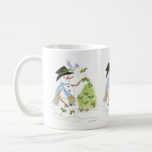 青い鳥と雪だるま コーヒーマグカップ (左)